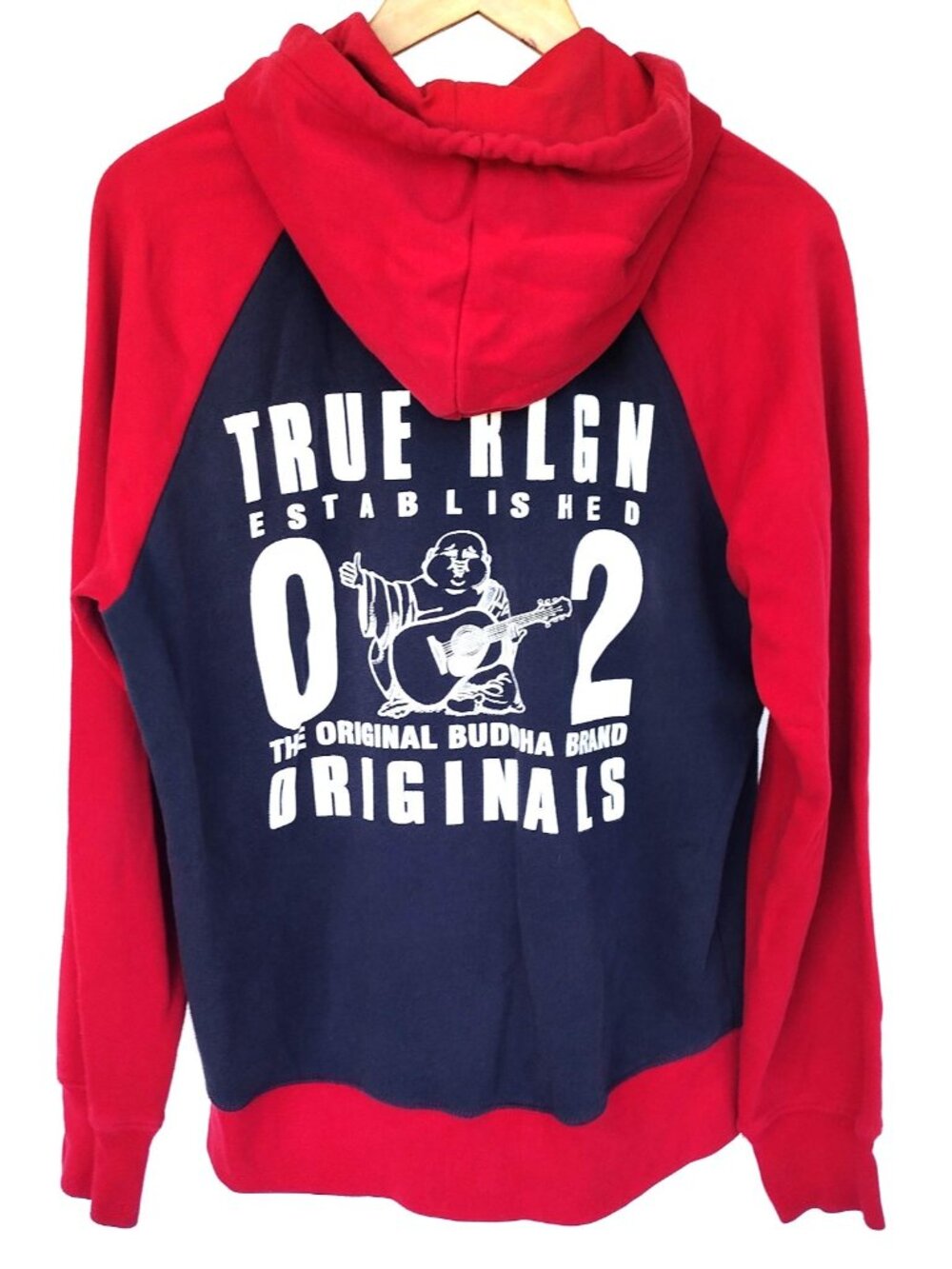 True Religion Classic Buddha Full-Zip Raglan Hoodie Red and Blue Size Medium